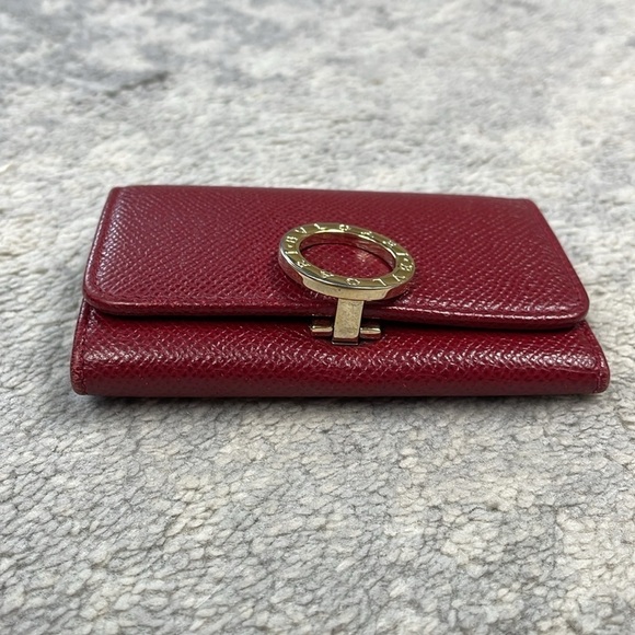 Bvlgari Red Pebbled Leather Compact Key Holder Designer Luxury - Picture 3 of 16